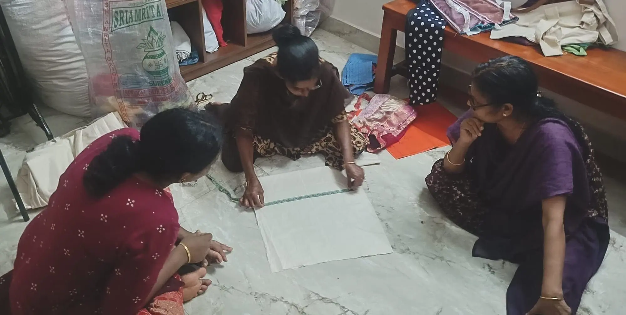 Members practised on fabric scraps and tried out ideas